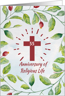 55th Anniversary of Religious Life to Nun Cross in Wreath card