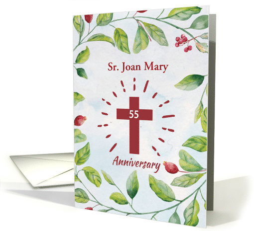 Custom Name 55th Anniversary to Nun Cross in Wreath card (1776876)
