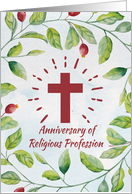 Anniversary of Religious Profession to Nun Cross in Wreath card
