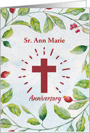 Custom Name Anniversary to Nun Cross in Wreath card