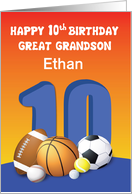 Custom Name Great Grandson 10th Birthday Sports Balls card