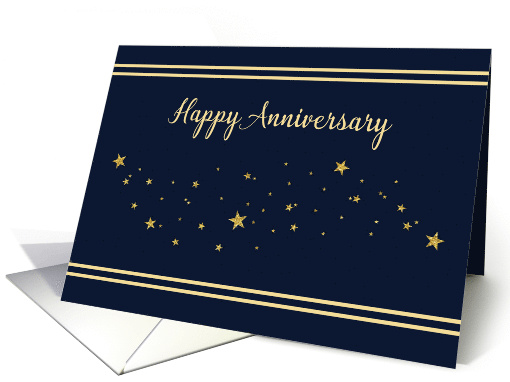 Employee Anniversary Gold Glitter Look Stars on Navy Blue card