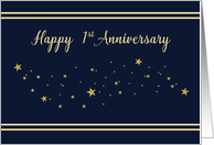 Employee First Anniversary Gold Glitter Look Stars on Navy Blue card