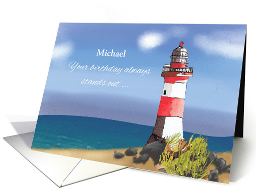 Customizable Name Birthday Coastal Lighthouse card (1782982)