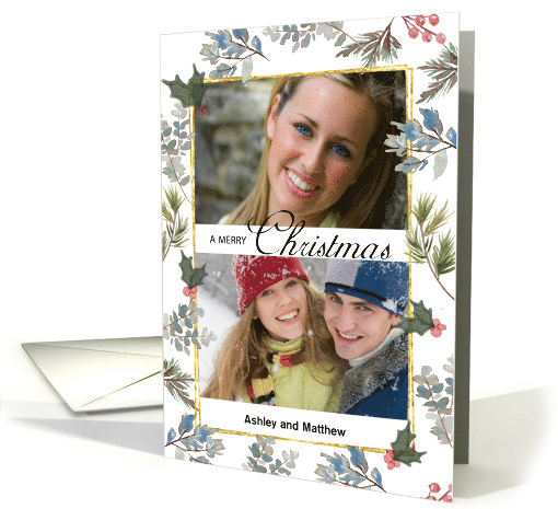 Christmas Blessings 2 Photo Card Soft Watercolor Branches card