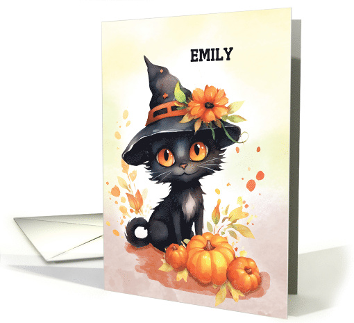 Customizable name Sweet Halloween Cat card (1784206)