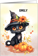 Customizable name Sweet Halloween Cat card