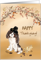 Tri colour King Charles Spaniel Funny Pilgrim Hat Thanksgiving card