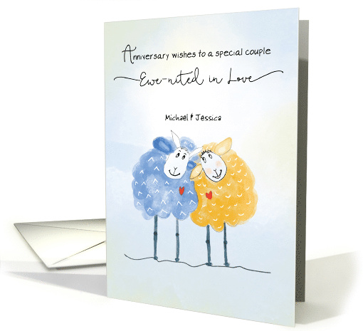 Wedding Anniversary Customizable Names Two Cute Hand Drawn Sheep card