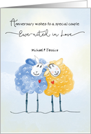 Wedding Anniversary Customizable Names Two Cute Hand Drawn Sheep card