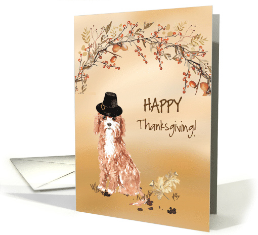 Cavapoo Funny Pilgrim Hat Thanksgiving card (1784626)