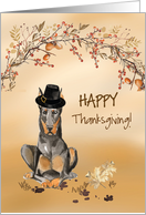 Doberman Funny Pilgrim Hat Thanksgiving card
