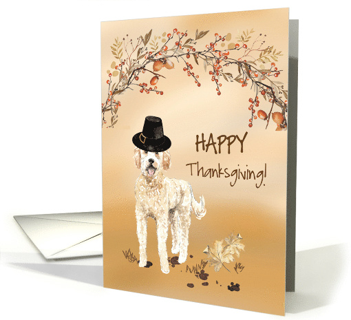 Golden Doodle Funny Pilgrim Hat Thanksgiving card (1784632)
