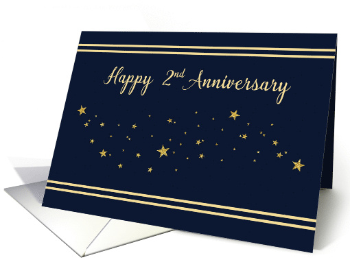 Second Employee Anniversary Gold Glitter Stars on Navy Blue card