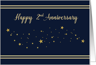 Second Employee Anniversary Gold Glitter Stars on Navy Blue card