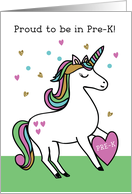 First Day of Pre-K for Girl Pink Unicorn card