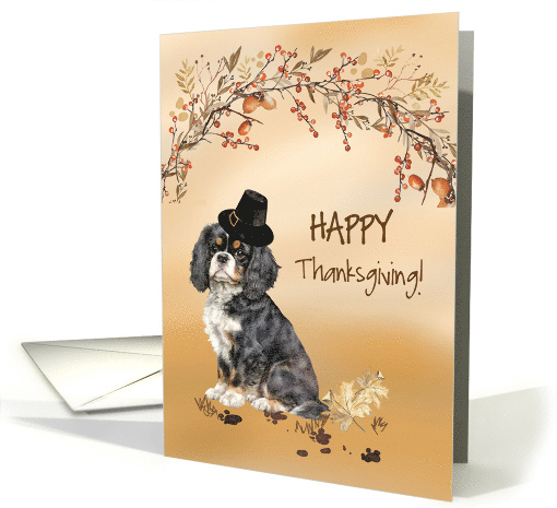 Cavalier King Charles Spaniel Funny Pilgrim Hat Thanksgiving card