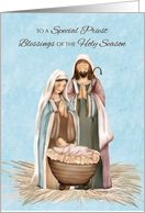 Priest Christmas Blessings and Thanks Nativity Scene card