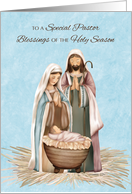 Pastor Christmas Blessings and Thanks Nativity Scene card