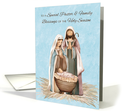Pastor and Family Christmas Blessings and Thanks Nativity Scene card