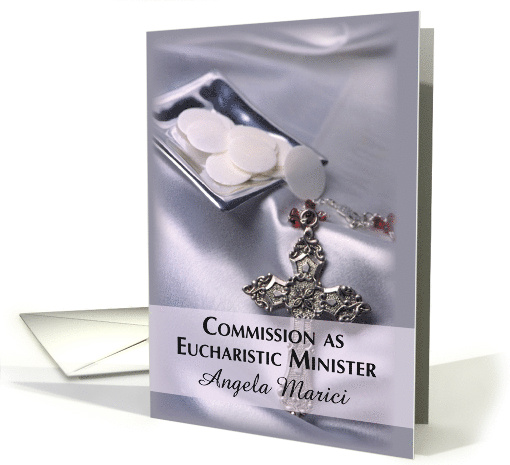 Commission as Eucharistic Minister Customizable Name Host Cross card