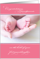 First Time Grandparents of Granddaughter Pink Congratulations card