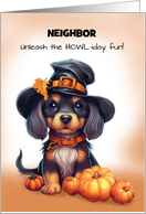 Customizable Relationship Neighbor Halloween Cute Black Dog Wearing Hat card