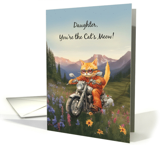 Birthday Daughter Cat on Motorcycle with Mountains card (1795704)