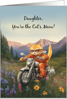 Birthday Daughter Cat on Motorcycle with Mountains card