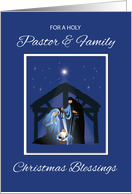 Pastor and Family Christmas Blessings Manger on Blue card