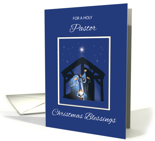 Pastor Christmas Blessings Manger on Blue card (1796660)