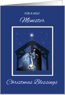 Minister Christmas Blessings Manger on Blue card