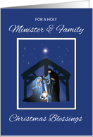 Minister and Family Christmas Blessings Manger on Blue card