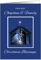 Chaplain and Family Christmas Blessings Manger on Blue card