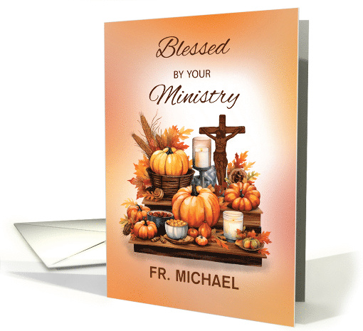 Customizable Name Catholic Priest Thanksgiving with Crucifix card