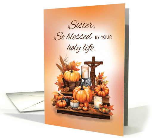 Catholic Nun Thanksgiving with Crucifix and Pumpkins card (1797042)