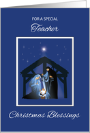 Teacher Christmas Blessings Manger on Blue card