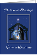 From a Distance to Yours Christmas Blessings Manger on Blue card