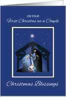 First Christmas As a Couple Blessings Manger on Blue card