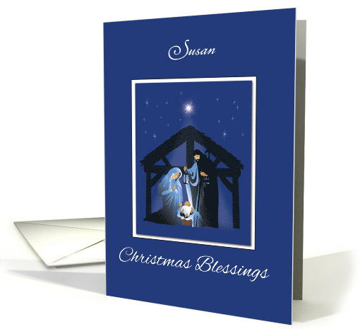 Customizable Name Christmas Blessings Manger on Blue card (1797104)