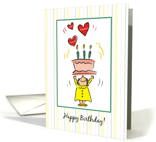 Woman With Birthday Cake and Hearts Cartoon Figure card (1797298)