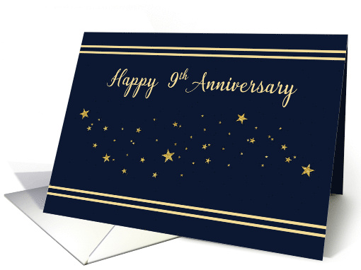 Ninth Employee Anniversary Gold Glitter Stars on Navy Blue card