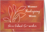 For Co-worker on Thanksgiving Warm Watercolor with White Branch card
