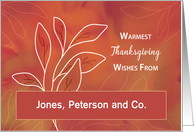 Customizable From Business Name Thanksgiving Warm Watercolor Leaves card
