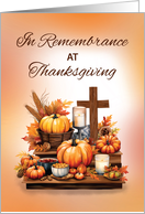 In Remembrance at Thanksgiving with Cross Candle and Pumpkins card