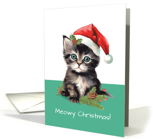 Cute Cat Wearing Santa Hat Meowy Christmas card (1800908)