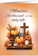 Minister Thanksgiving with Cross Pumpkin and Candle card