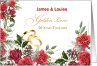 50th Wedding Anniversary Customizable Names Red Roses and Rings card