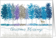 Christmas Religious Blessings Blue Trees and Lone Deer card