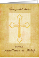 Congratulations Installation as Bishop Cross on Brown Texture Look card